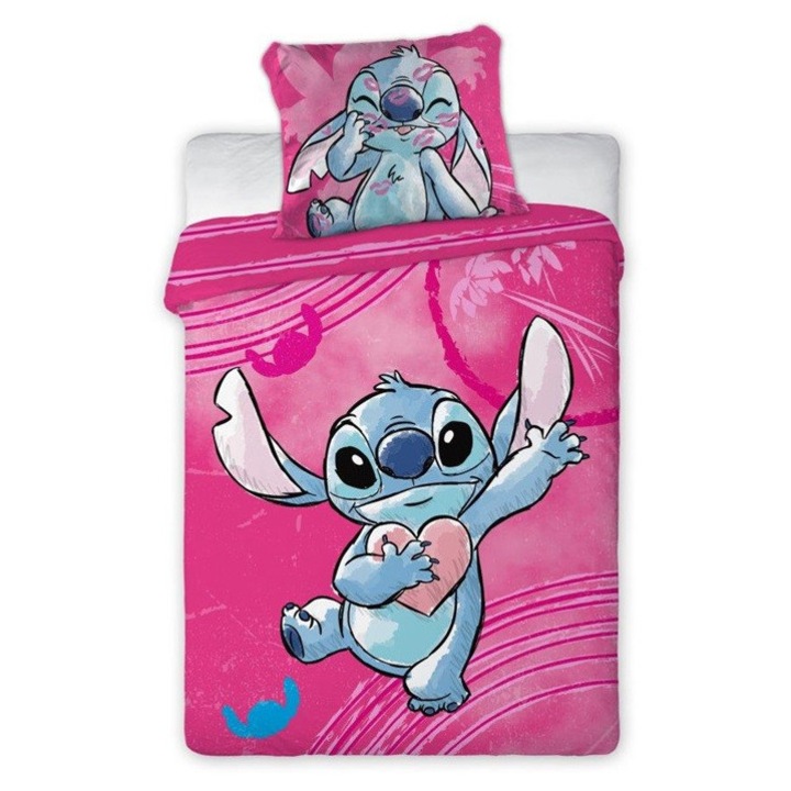 Lenjerie patut FARO 100x135cm cu 1x40x60cm, bumbac, motiv Stitch