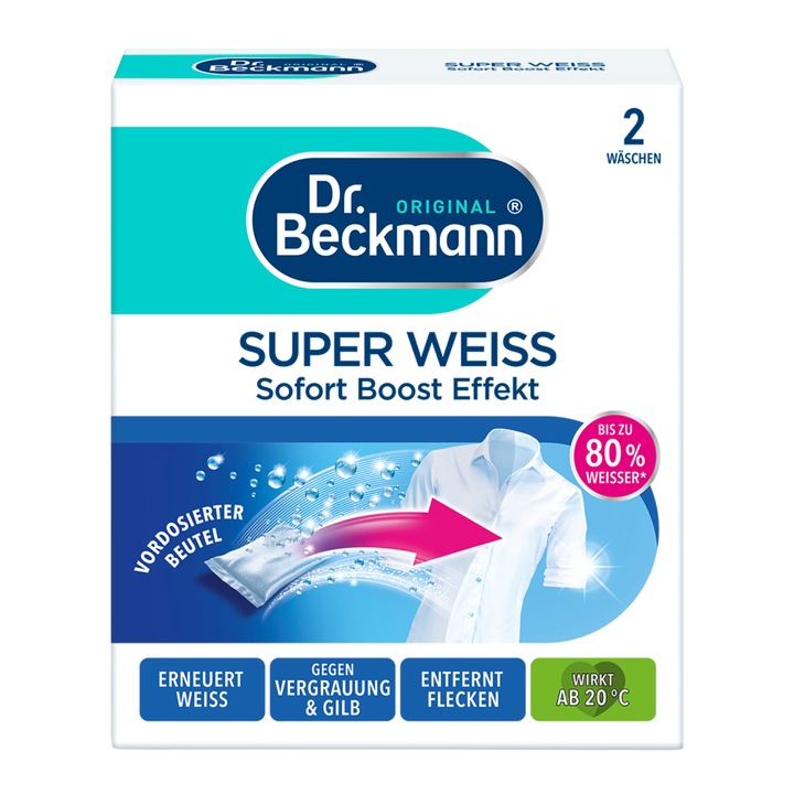 Dr Beckmann Super Weiss plicuri pentru albire rufe 2x 40 g
