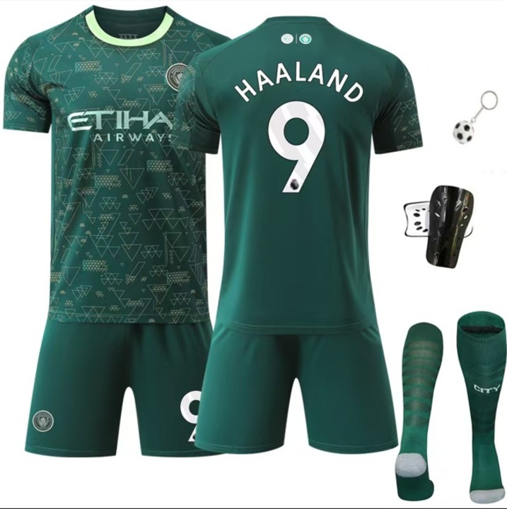 ANUTETOUN - Echipament sportiv pentru copii, Tricou oficial Manchester City, numarul 9 Haaland, sezon 2025-2026, culoare verde, material poliester, marime, Verde