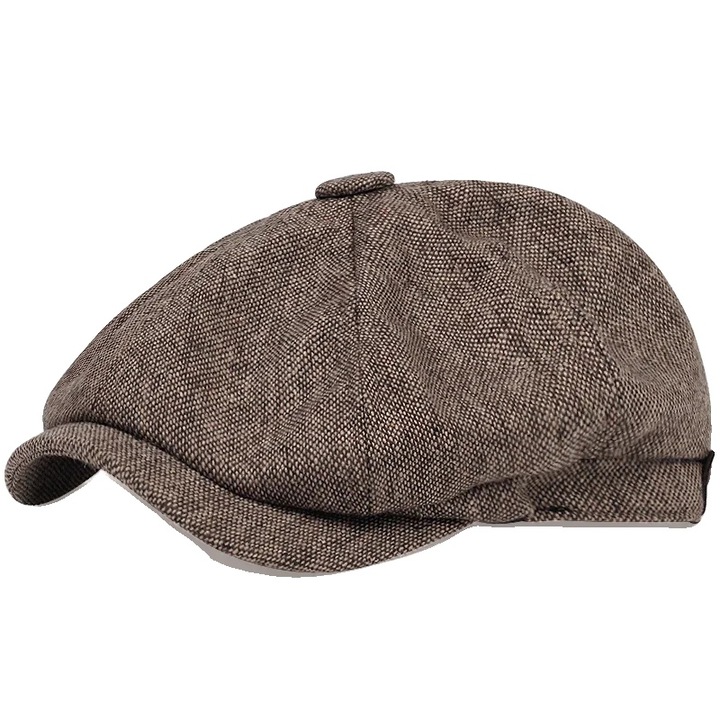 Sapca barbati, design retro, confort usor, maro, octagonal