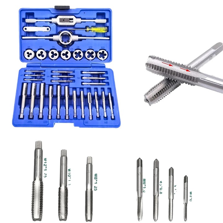 Set de unelte pentru filetat, 32 piese, otel carbon, portabil