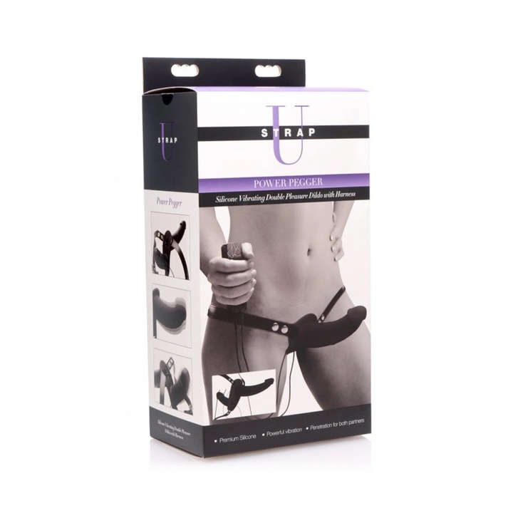 Centura strap-on cu stimulare dubla, XR Brands, 10 moduri de vibratie, neagra