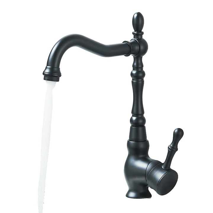 Csaptelep, sárgaréz szerkezet, forgatható kifolyócső, matt fekete