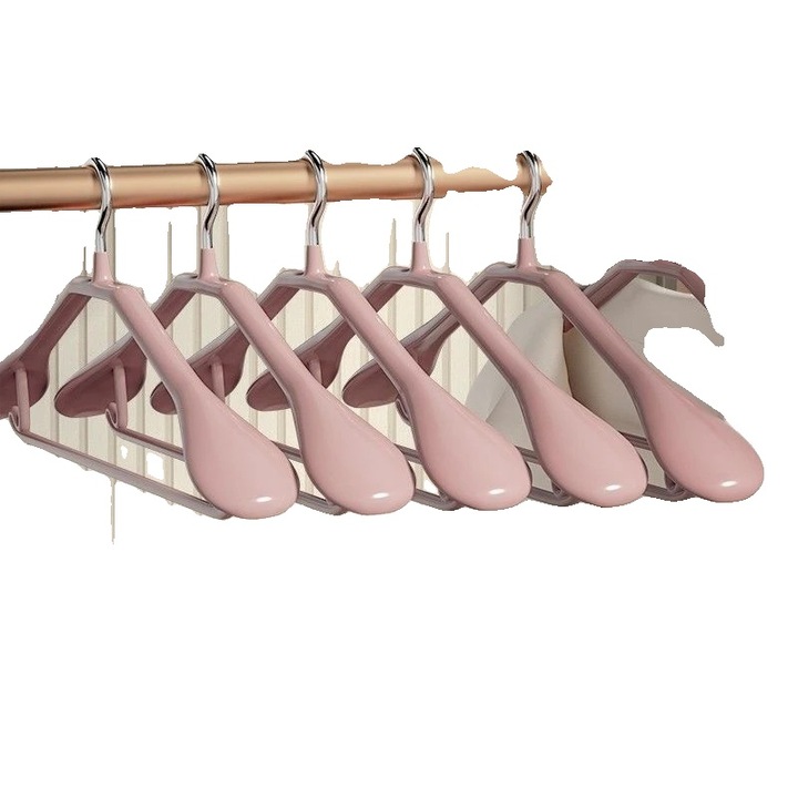 10 darabos ruhafogas készlet, széles vállú kivitel, rozsdamentes acél, barack, 45x21x3.5cm