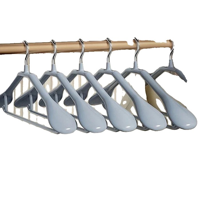 5 db-os ruhaakasztó készlet, rozsdamentes acél, széles vállú kivitel, szürke, 45x21x3.5cm