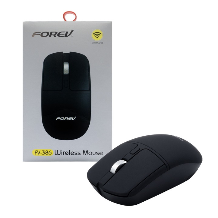 Mouse fara fir Forev FV-386, design ergonomic, negru, 10m raza de actiune