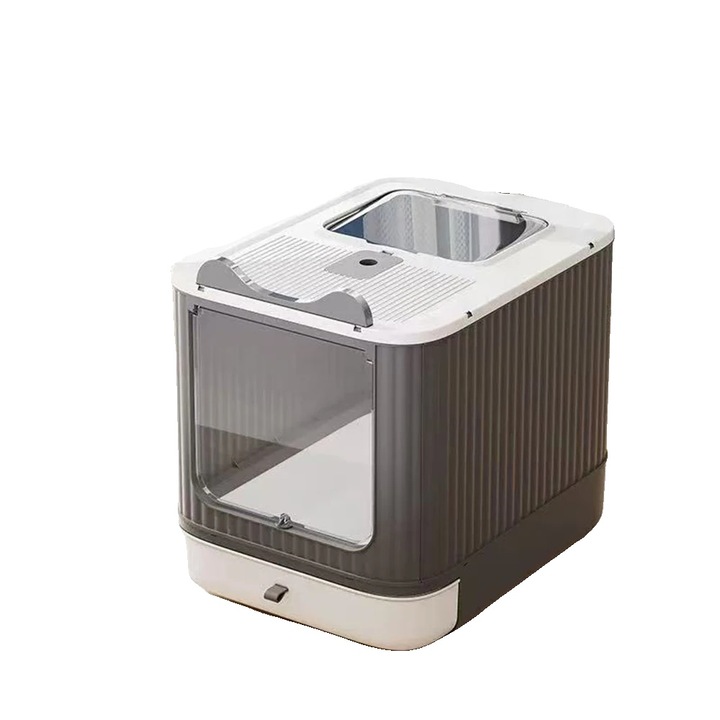 Litiera pentru pisici, cu sertar detasabil, intrare dubla, alb, dimensiuni mari