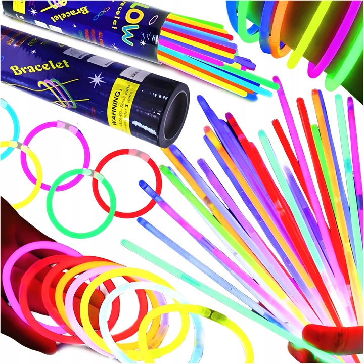 Комплект 100 флуоресцентни гривни, Tobbi-Toys, 21 см, многоцветни