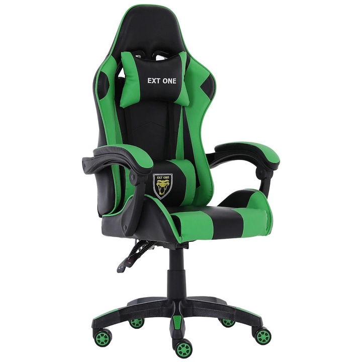 Scaun gaming Extreme EXT ONE, negru-verde, 50x49cm, reglabil, cu 2 perne