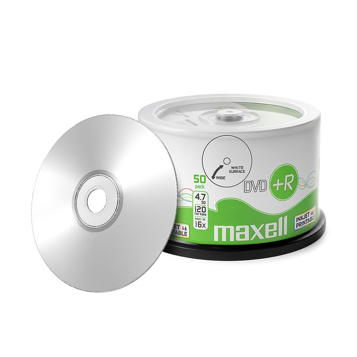 Set 50 discuri DVD+R Maxell, 4.7GB, 16x, alb