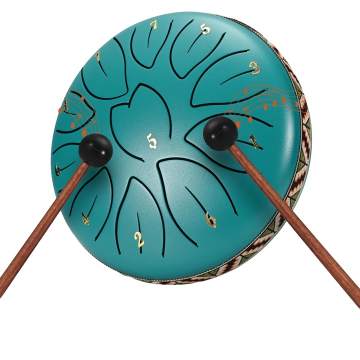 Стоманен езиков барабан, 11 тона, издръжлив, оранжев, 15x15см, комплект с музикална книга, чанта за съхранение