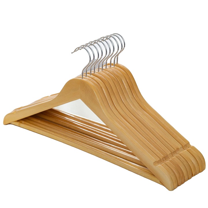 Fából készült vállfák, 30 db-os szett, csúszásgátló kialakítás, standard méretek