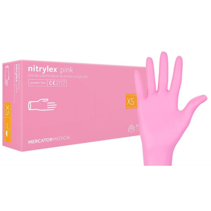 Manusi unica folosinta, Plast, nitril, roz, marimea XS, set de 100 bucati