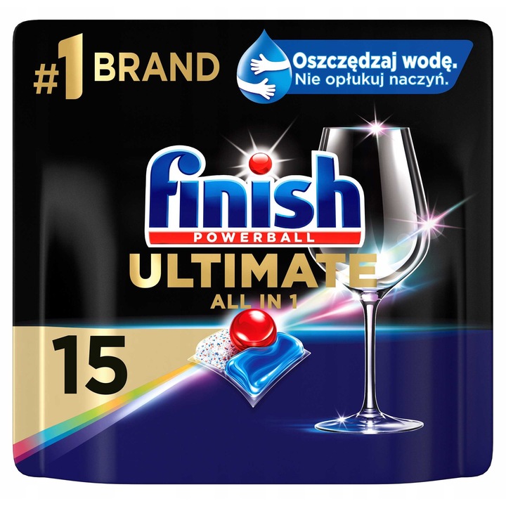 Detergent vase Finish Ultimate All-in-1, 15 capsule, 3 camere, protectie sticla, 190x190x57mm