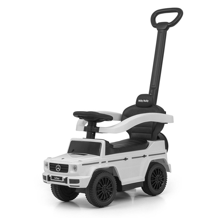 Masinuta de impins Luka Mercedes G350d interactiv, alba, 12-36 luni, roti pivotante, volan cu sunete, 69x29x94cm