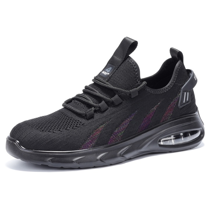 Pantofi de lucru, 4WRK, VEGA SB SRC, talpa din PU si Air Cushion, varf din otel, negru, material flyknit, 44 EU