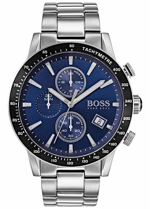 Ceas barbatesc Hugo Boss Rafale, bratara si carcasa din inox, cadran albastru, 45x12mm, set cu cutie de cadou