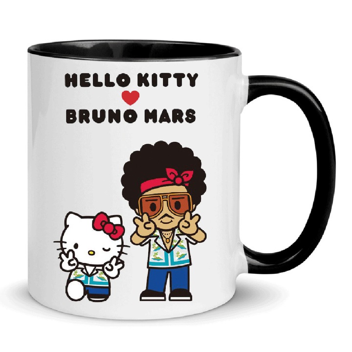 Cana ceramica No.7, Hello Kitty, 330ml, alb & negru, set