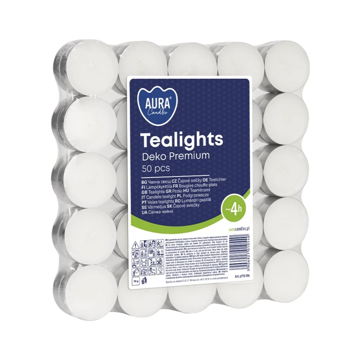 Чаени свещи 4ч 50 бр. бели Aura Candles