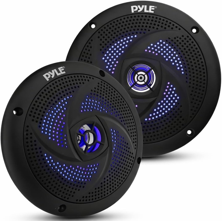 Difuzoare marine impermeabile Pyle, difuzoare waterproof 16.5 cm, 240W, LED albastru, set de 2 buc.
