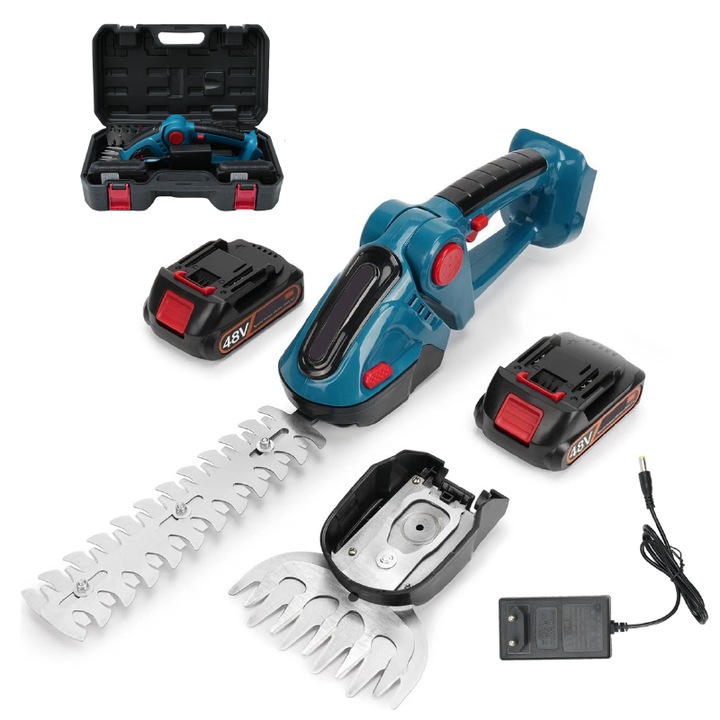 Trimmer de Tuns Gard Viu si Gazon SUPER TRENDS®, Fara Fir, 2 Acumulatori de 48V, Albastru