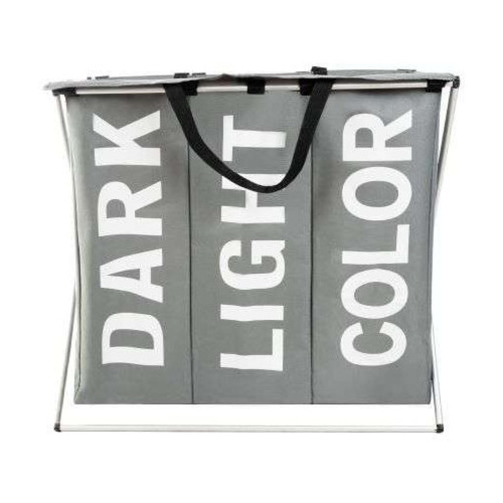 Cos pentru rufe, Ruhhy, 3 compartimente, waterproof, 64,5x58x36,5cm