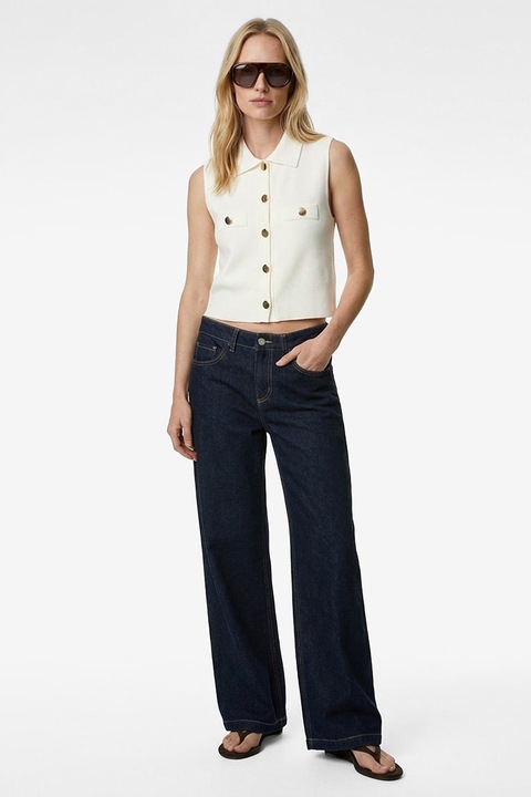 KOTON, Vesta crop din tricot cu nasturi metalici, Auriu, Alb murdar, L