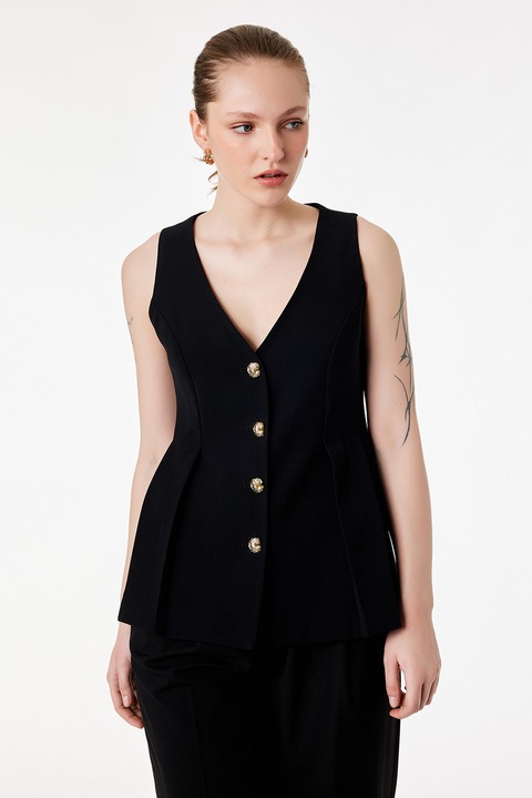 KOTON, Vesta cu peplum si nasturi metalici, Negru, 42