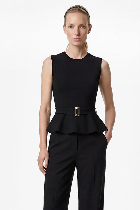 KOTON, Bluza fara maneci cu terminatie plepum si curea, Auriu/Negru