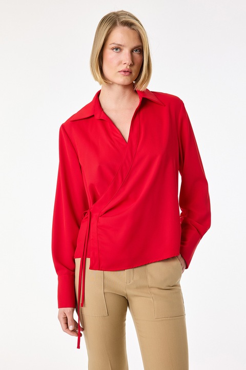 KOTON, Camasa drapata cu mansete cu nasturi, Rosu vermillion