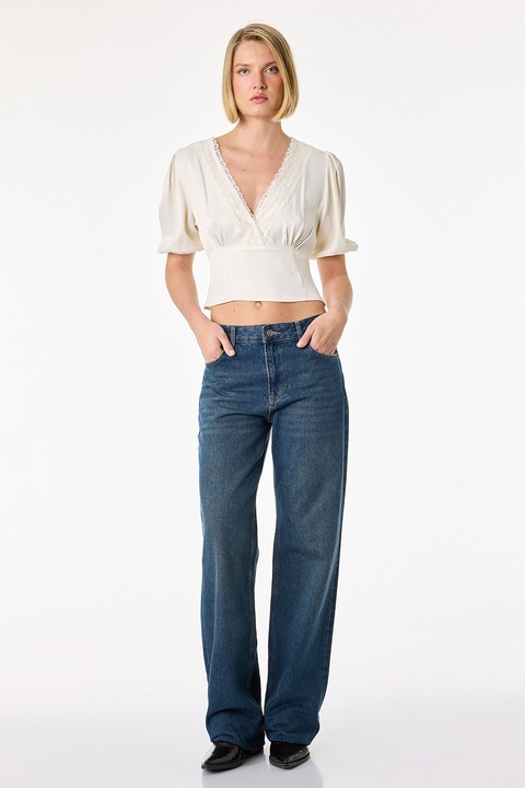 KOTON, Bluza slim-fit cu detalii din dantela, Crem