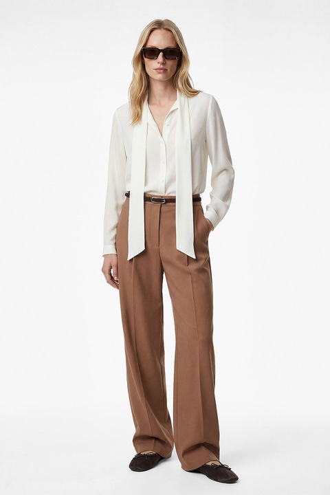 KOTON, Camasa cu guler cu funda din panglici, Alb murdar