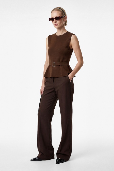 KOTON, Bluza fara maneci cu terminatie plepum si curea, Maro pamantiu