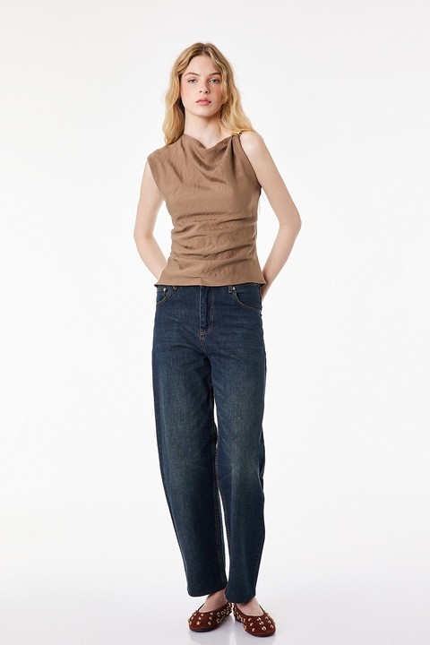 KOTON, Tricou asimetric din amestec de modal, Maro taupe