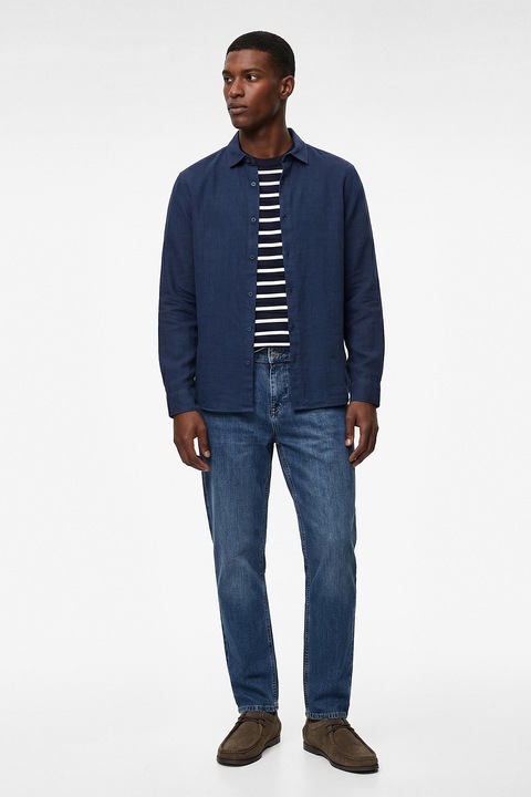 KOTON, Blugi cu croiala conica si detalii decolorate, Albastru indigo