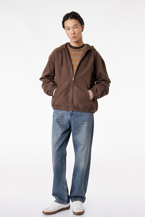 KOTON, Blugi relaxed fit cu aspect decolorat, Albastru petrol