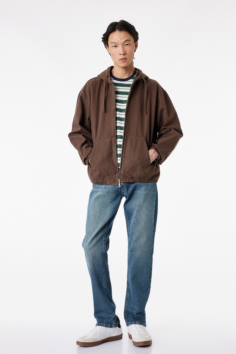 KOTON, Blugi cu croiala dreapta si aspect decolorat, Albastru indigo