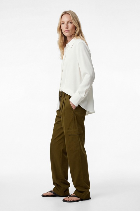 KOTON, Camasa slim fit cu model uni, Alb murdar