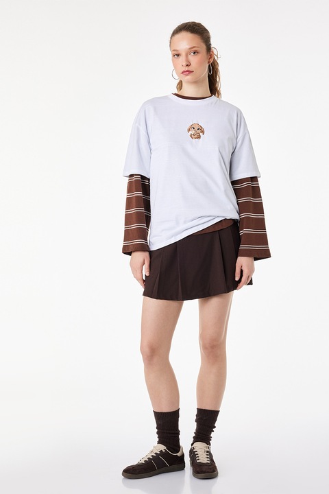 KOTON, Tricou din bumbac cu detaliu brodat pe piept, Alb