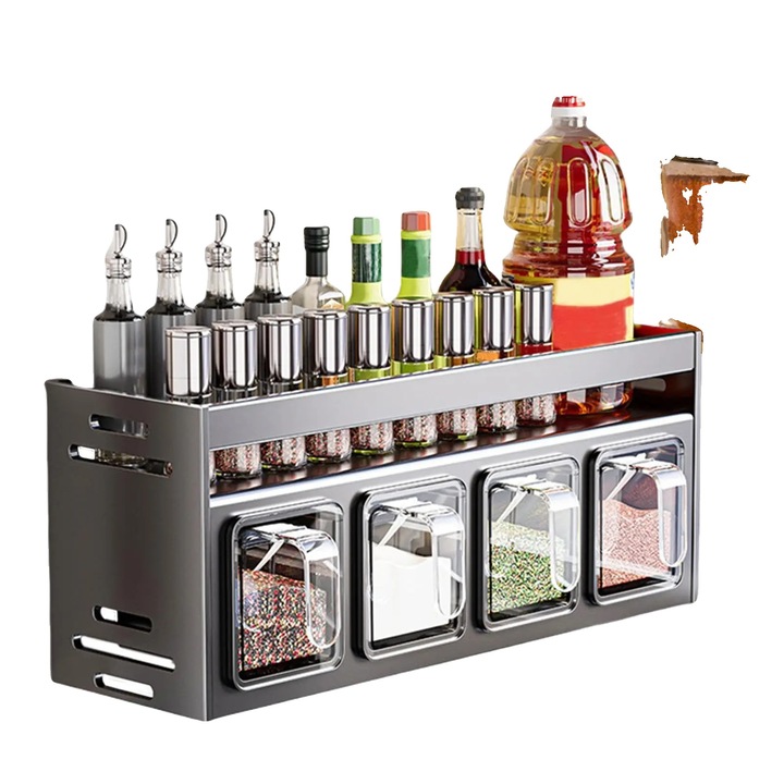 Suport condimente, organizator de bucatarie, metal, negru, M