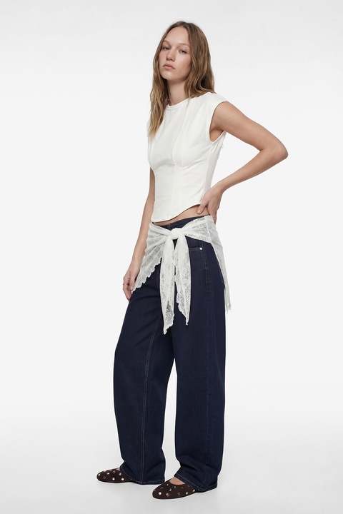 KOTON, Top crop slim fit, Alb