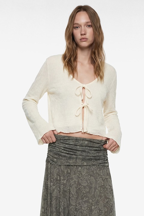 KOTON, Bluza crop cu decolteu in V, Crem