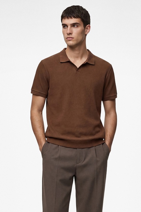 KOTON, Tricou polo regular fit, texturat, Maro