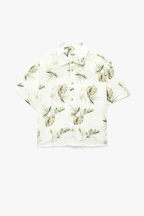 KOTON, Camasa de bumbac cu model tropical, Verde pal