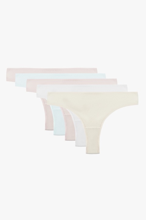 KOTON, Set de chiloti tanga din amestec de bumbac- 5 perechi, Galben pal/Roz pal