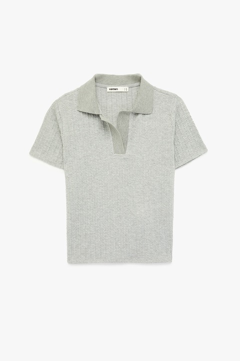 KOTON, Tricou polo slim fit, Gri deschis melange