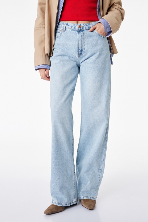 KOTON, Blugi cu croiala ampla si talie inalta, Albastru deschis