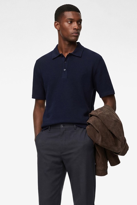 KOTON, Tricou polo texturat, Albastru ultramarin