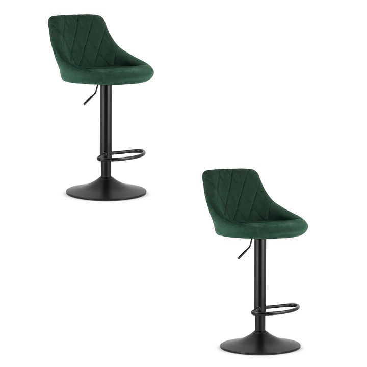 Set 2 Scaune Hoker KAST, LEOBERT, verde, baza neagra, inaltime reglabila 85-105 cm, 360° rotire