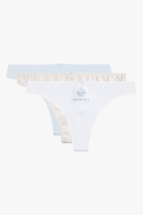 KOTON, Set de chiloti brazilieni - 3 perechi, Alb/Albastru glaciar/Bej deschis